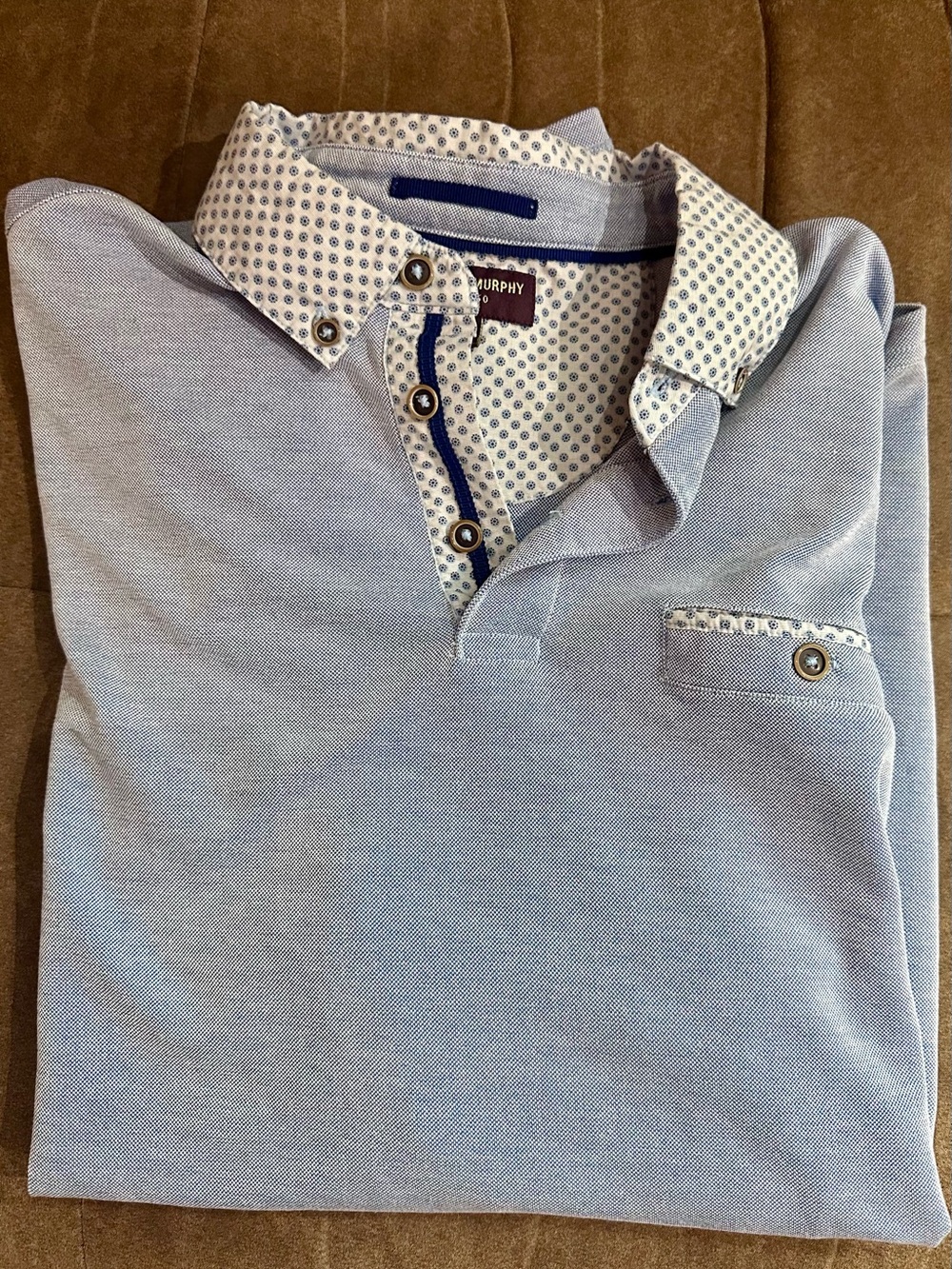 Light Blue Polo-Style Knit Shirt with Contrast Collar Johnston & Murphy